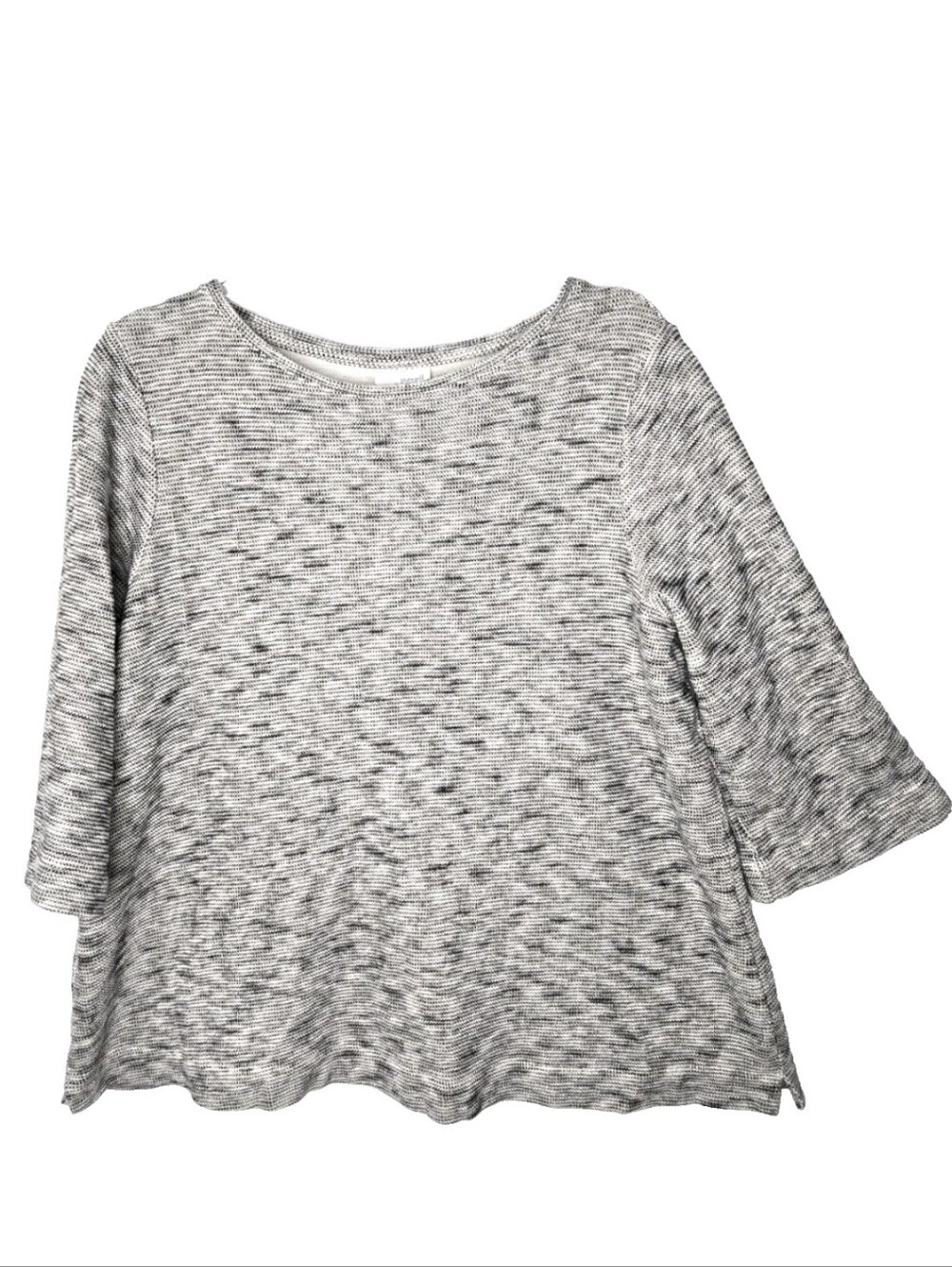 purejill J. Jill Heathered Gray Relaxed Knit Top Size 1X 3/4 Bell Sleeve Cotton